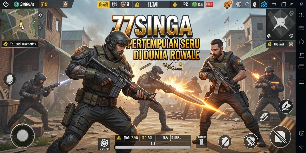 Screenshot utama 77SINGA menunjukkan aksi seru dalam Battle Royale.
