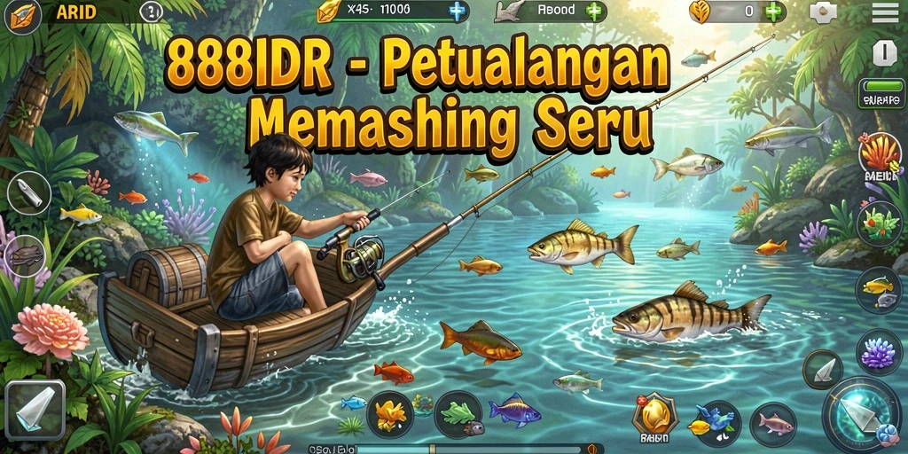 Tampilan gameplay 888IDR yang mendebarkan saat memancing ikan.