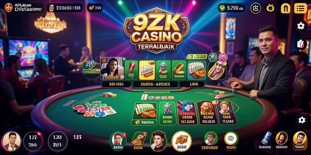 Tampilan gameplay interaktif 9ZK yang menampilkan dealer langsung dan suasana kasino.