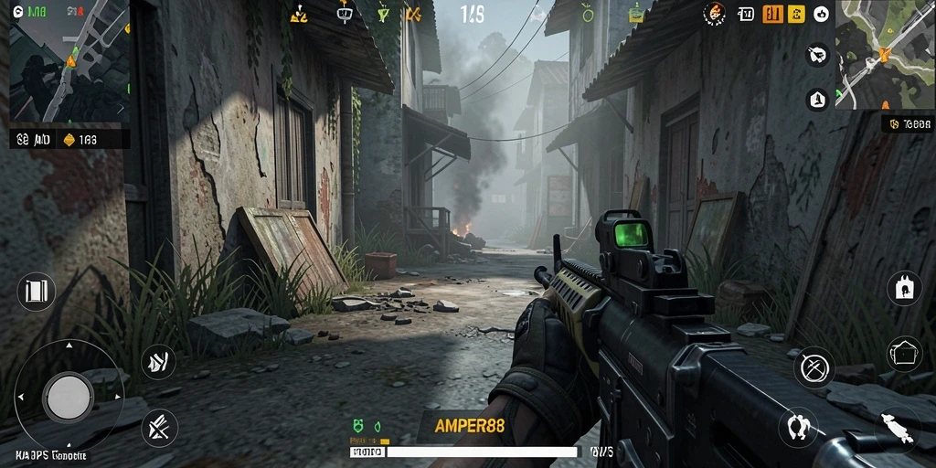 Tampilan layar gameplay menegangkan dari AMPER88 dengan aksi seru.