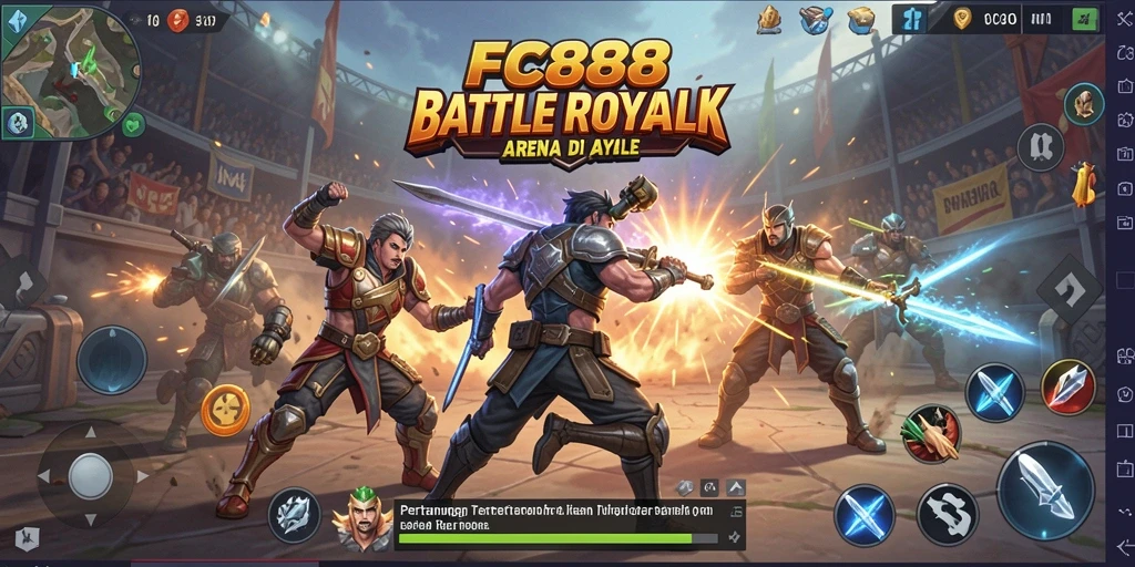 Screenshot FC888 menunjukkan momen seru pemain bertarung di arena Battle Royale.