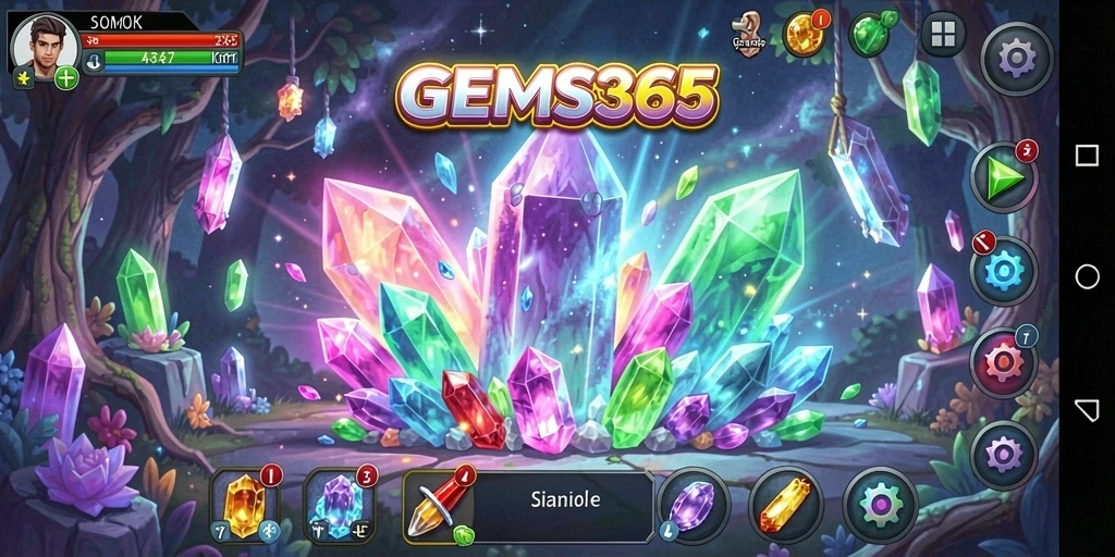 Tampilan screenshot GEMS365 menampilkan gameplay yang menarik di dunia gemstone.