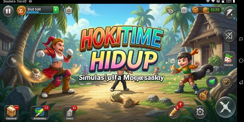 Screenshot gameplay utama HOKITIME yang menampilkan interaksi karakter yang menarik.