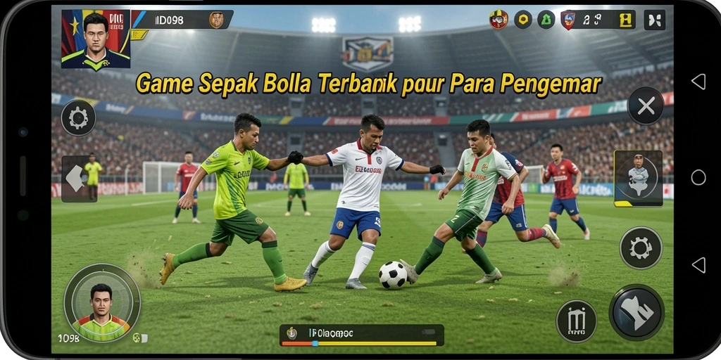 Screenshot ID098 menunjukkan aksi seru di permainan sepak bola.