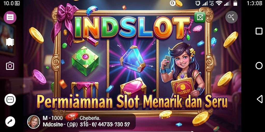 Screenshot INDSLOT menampilkan gameplay yang seru dengan banyak simbol dan efek visual.