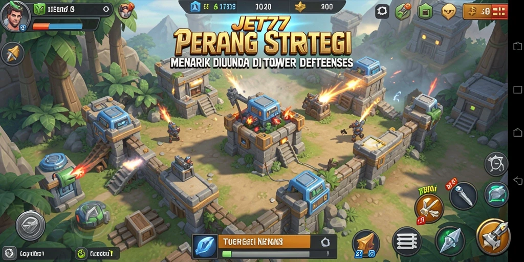 Tampilan gameplay JET77 yang mendebarkan dalam strategi Tower Defense.