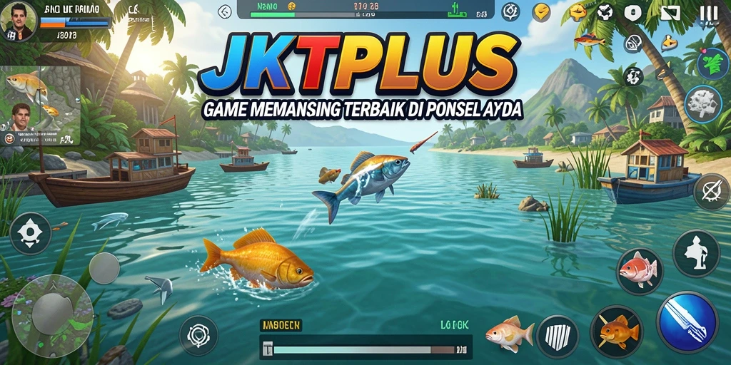 Screenshot gameplay JKTPLUS dengan aksi memancing yang mendebarkan.