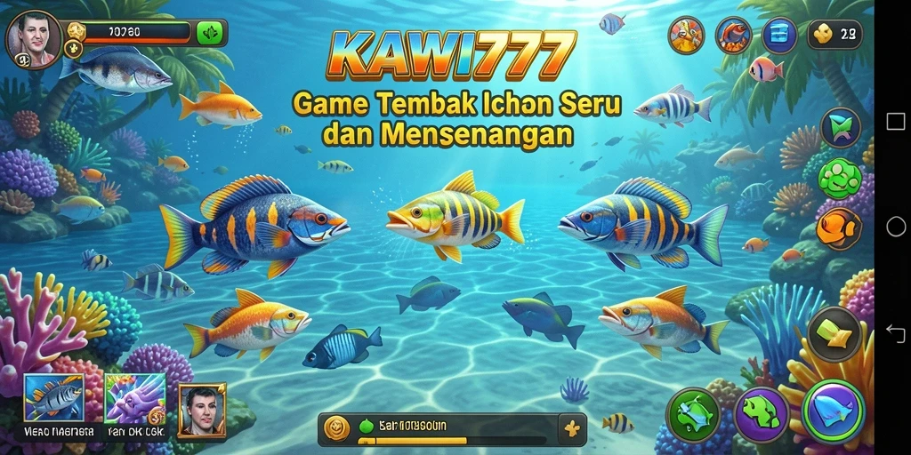 Tampilan gameplay menegangkan dalam KAWI777 saat menangkap ikan.