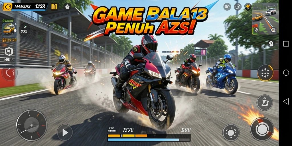 Tampilan gameplay MAMEN123 yang penuh aksi dan balapan seru.