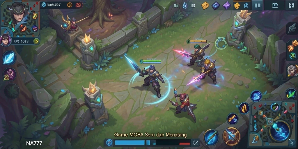 Tampilan aksi mendebarkan dari gameplay MOBA di NA777.