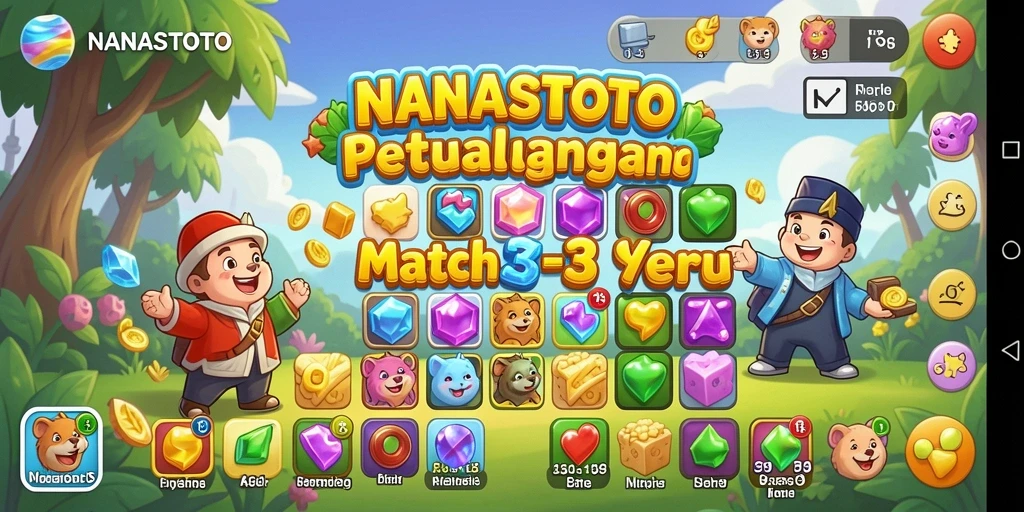 Screenshot gameplay NANASTOTO dalam aksi cerdas Match-3.