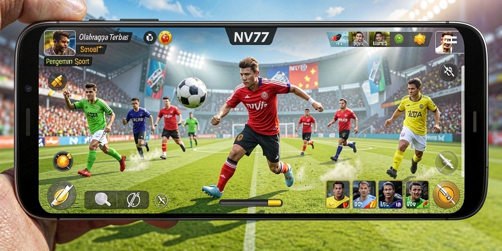 Tangkapan layar utama NV77 menampilkan gameplay seru olahraga.