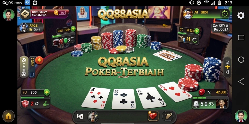 Tampilan gameplay seru dalam permainan Poker QQ88ASIA.