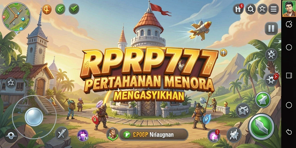 Tangkapan layar RPRP777 menunjukkan aksi menara pertahanan melawan gelombang musuh.