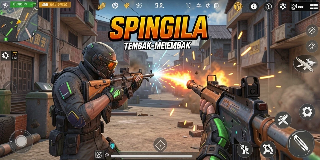 Tampilan atraktif dari gameplay SPINGILA yang penuh aksi.